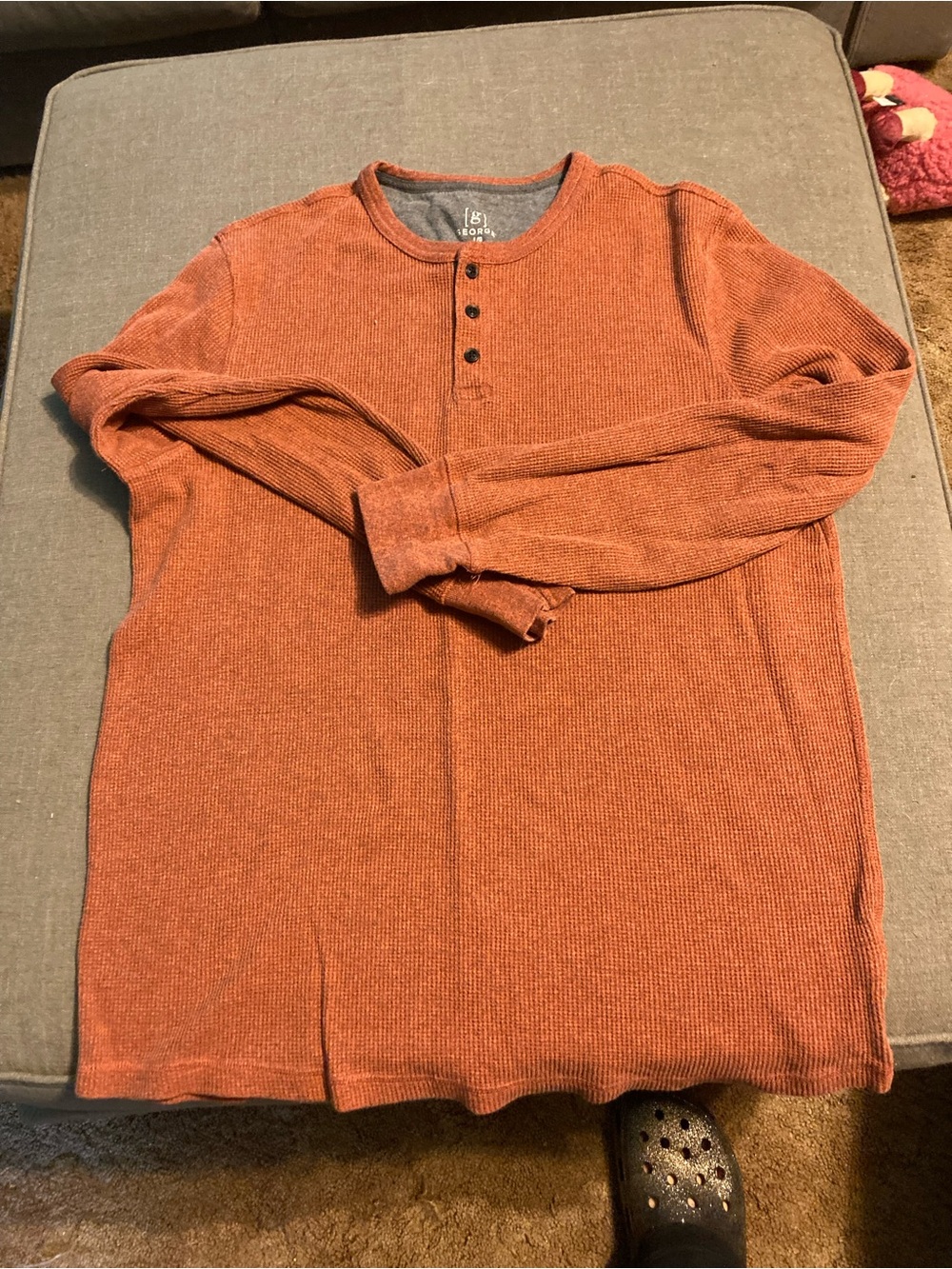 George Men's Orange Ribbed Henley Long-Sleeve Shirt